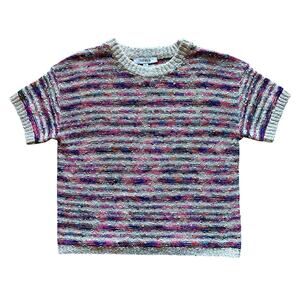 Anthropologie Flat White Cream/Multicolor Striped Short Sleeve Sweater Size M